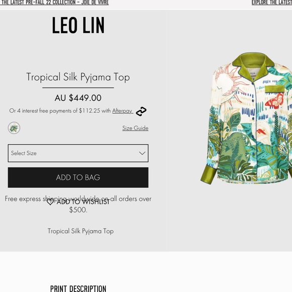leo lin tropical silk pyjama top - Picture 10 of 12